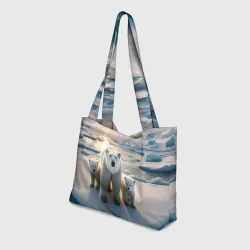 Пляжная сумка 3D Polar bear with her cubs - ai art - фото 2