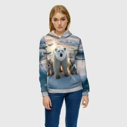 Женская толстовка 3D Polar bear with her cubs - ai art - фото 2