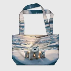 Пляжная сумка 3D Polar bear with her cubs - ai art