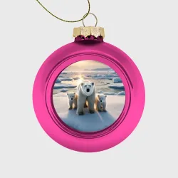 Ёлочный шар стеклянный/пластиковый Polar bear with her cubs - ai art