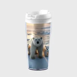 Термокружка-непроливайка Polar bear with her cubs - ai art