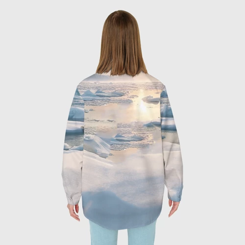 Женская рубашка oversize 3D с принтом Polar bear with her cubs - ai art, вид сзади #2