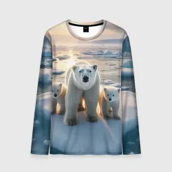 Мужской лонгслив 3D Polar bear with her cubs - ai art