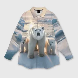 Женская рубашка oversize 3D Polar bear with her cubs - ai art