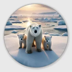 Круглый коврик для мышки Polar bear with her cubs - ai art