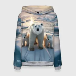 Женская толстовка 3D Polar bear with her cubs - ai art