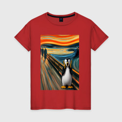 Пингвин кричит - мем картина Мунка ai art – Женская футболка хлопок с принтом купить со скидкой в -20%