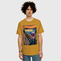 Мужская футболка хлопок Oversize Бегемот кричит - мем живопись от нейросети