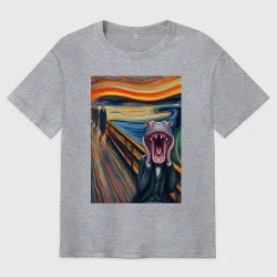 Мужская футболка хлопок Oversize Бегемот кричит - мем живопись от нейросети