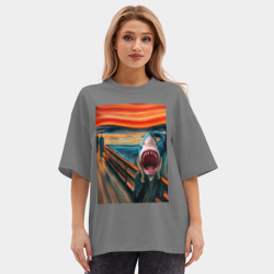 Женская футболка Oversize хлопок premium Акула кричит - мем нейросеть - фото 2