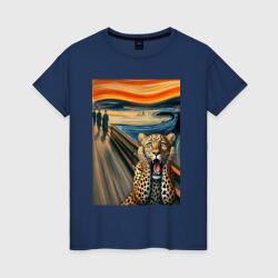 Леопард кричит - мем картина от нейросети – Женская футболка хлопок с принтом купить со скидкой в -20%