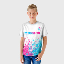 Футболка с принтом Monaco neon gradient style посередине для ребенка, вид на модели спереди №2. Цвет основы: белый