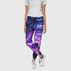 Синяя фиолетовая плитка с фиолетовым свечением  – Женские брюки 3D с принтом купить