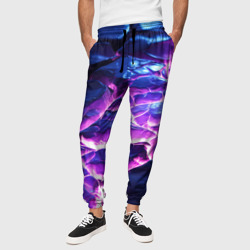 Синяя фиолетовая плитка с фиолетовым свечением  – Мужские брюки 3D с принтом купить