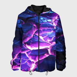 Синяя фиолетовая плитка с фиолетовым свечением  – Мужская куртка 3D с принтом купить со скидкой в -10%