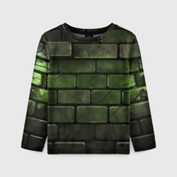Детский лонгслив 3D Зеленые неоновые кирпичи
