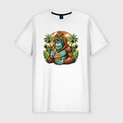 Орангутанг на пляже – Мужская футболка хлопок Slim с принтом купить