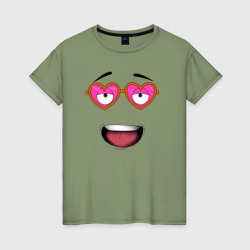 Смаил в очках в виде сердец – Женская футболка хлопок с принтом купить со скидкой в -20%