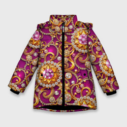Ювелирные украшение на фиолетовом фоне – Зимняя куртка для девочек 3D с принтом купить
