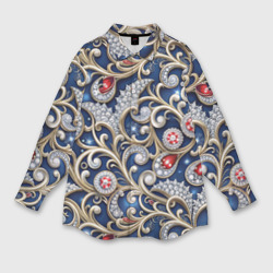 Ювелирные украшение с золотом на синем фоне – Женская рубашка oversize 3D с принтом купить