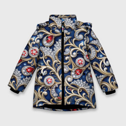 Ювелирные украшение с золотом на синем фоне – Зимняя куртка для девочек 3D с принтом купить