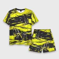 Yellow geometry - спортивный узор – Мужской костюм с шортами 3D с принтом купить