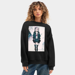 Женский свитшот oversize без начеса хлопок Надзуна Нанакуса - Песнь ночных сов - фото 2