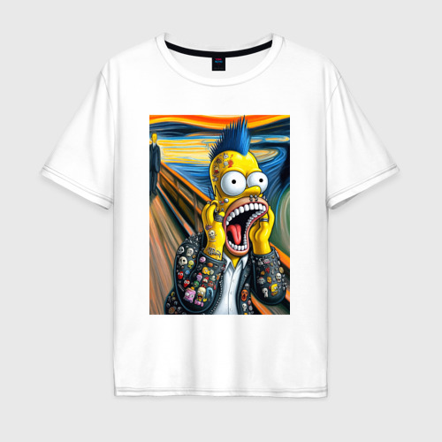 Мужская футболка из хлопка оверсайз с принтом Гомер Симпсон кричит - панк мем нейросеть, вид спереди №1