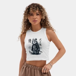 Женская укороченная майка-топ хлопок Panda samurai - bushido ai art fantasy - фото 2