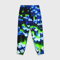 Детские брюки 3D Синие блоки в зеленом тумане