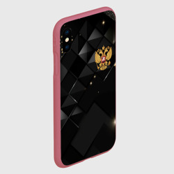 Чехол для iPhone XS Max матовый Золотой герб России на черно-золотой текстуре - фото 2