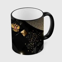 Кружка с полной запечаткой Золотой герб России на черно-золотой  текстуре
