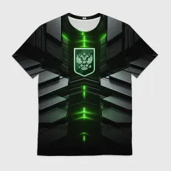 Мужская футболка 3D Герб России и яркий зеленый неон