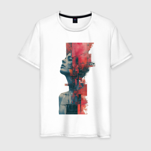 Мужская футболка из хлопка с принтом Девушка абстракция, вид спереди №1