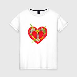 Сердце с цветочками – Женская футболка хлопок с принтом купить со скидкой в -20%