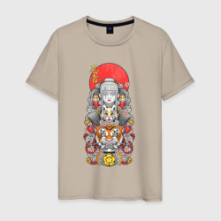 Девушка ниндзя и тигр – Мужская футболка хлопок с принтом купить со скидкой в -20%