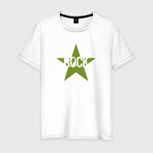 Мужская футболка из хлопка с принтом Рок звезда хаки, вид спереди №1