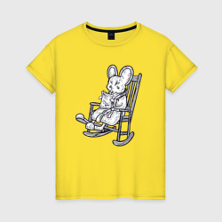 Мышонок в кресле – Женская футболка хлопок с принтом купить со скидкой в -20%