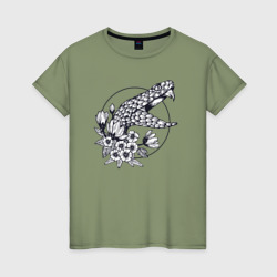 Змея и цветочки – Женская футболка хлопок с принтом купить со скидкой в -20%