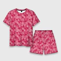 Красно-белый цветочный узор ретро – Мужской костюм с шортами 3D с принтом купить
