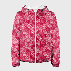 Красно-белый цветочный узор ретро – Женская куртка 3D с принтом купить со скидкой в -10%