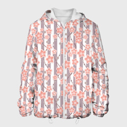Коралловые цветы на полосатом фоне  – Мужская куртка 3D с принтом купить со скидкой в -10%