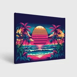 Холст прямоугольный Закат на пляже vaporwave