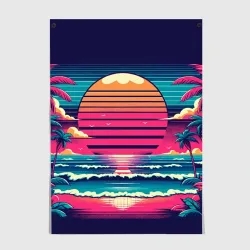 Постер Закат на пляже vaporwave