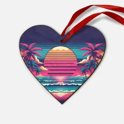 Деревянная игрушка Сердце Закат на пляже vaporwave
