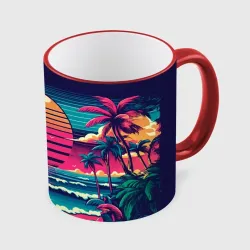 Кружка с полной запечаткой Закат на пляже vaporwave