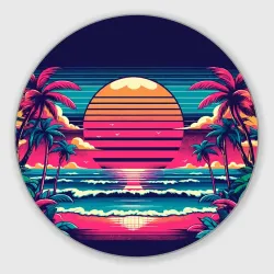 Круглый коврик для мышки Закат на пляже vaporwave