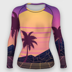 Женский рашгард 3D Vaporwave геометрические горы и силуэты пальм
