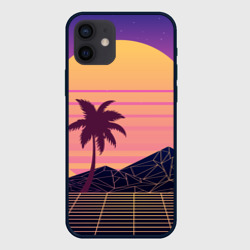Vaporwave геометрические горы и силуэты пальм – Чехол для iPhone 12 Mini с принтом купить