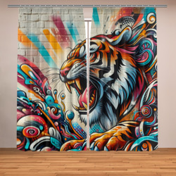 Свирепый тигр - граффити нейросеть – Фотошторы с принтом купить